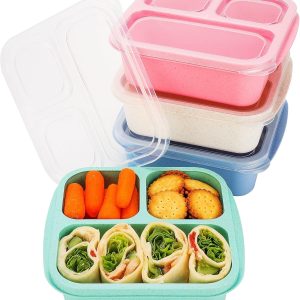 Bento Box for Kids (4 Pack) – Snack Containers – Bento Snack Boxes 3-Compartment Food Containers for School, Work and Travel, Meal Prep Containers Reusable, Lunchable Container for Kids and Adults