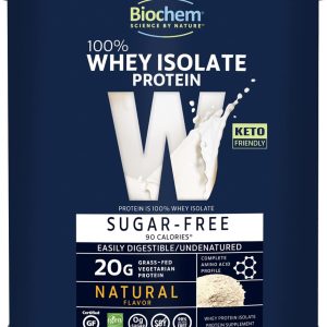 Biochem 100% Whey Isolate Protein Powder – Grass Fed, Low Carb, Keto-Friendly, Non-GMO, Gluten-Free – Supports Immune Health & Muscle Recovery 20g Vegetarian Protein per Serving – Natural Flavor,1.5lb