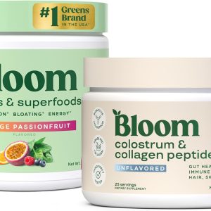 Bloom Nutrition Superfood Greens Powder, Digestive Enzymes with Probiotics and Prebiotics, Gut Health, Bloating Relief, Orange Passionfruit + Bovine Colostrum Powder | Pure 40% IgG Premium Colostrum
