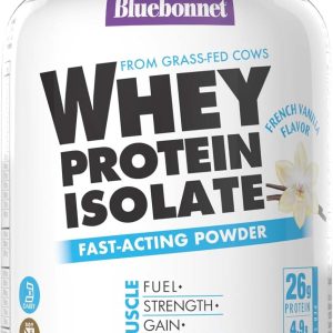 BlueBonnet Nutrition Whey Protein Isolate Powder From Grass Fed Cows, 26g of Protein, No Sugar Added, Gluten & Soy free, kosher Dairy, 2 Lbs, 28 Servings, French Vanilla Flavor
