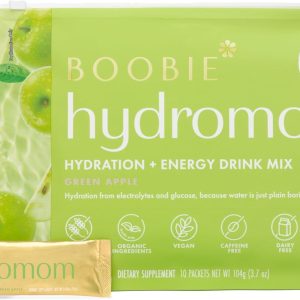 Boobie Hydromom Superfood Electrolyte Drink Mix, Green Apple | Refreshing Energy & Hydration Boost for Mamas | On-The-Go & Travel Essentials for Pregnancy, Lactation, & Beyond, 10 Packets