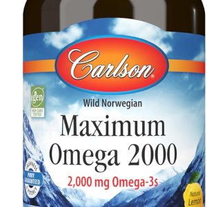 Carlson – Maximum Omega 2000, 2000 mg Omega-3 Fatty Acids Including EPA and DHA, Wild-Caught, Norwegian Fish Oil Supplement, Sustainably Sourced Fish Oil Capsules, Lemon, 180 Softgels