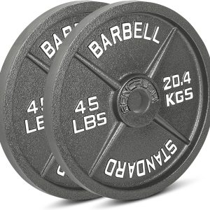 Cast Iron Olympic Weight Plates – Free Weights with 2-inch Hole & Anti-Rust Hammertone Finish – Ideal for Strength Training, Crossfit Equipment & Home Gym Set – Sold in Pairs – 2.5LB–45LB
