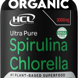 Chlorella Spirulina Powder Capsules Organic 3000 mg of BMAA Free Purest Blue Green Algae – Best Natural Detox Raw Vegan Vitamins Protein Green Superfood – Made in USA