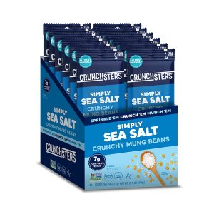 Crunchsters Sprouted Mung Beans, Plant-Based Protein Super-Snack and Salad Topper, Gluten-Free, Nut-Free, Vegan, 7g Protein/Serving, 1.3oz. Bags, Sea Salt, 12-Pack