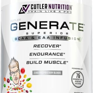 Cutler Nutrition Generate EAA and BCAA Powder: Best Branched Chain Amino Acids Supplement with Essential Amino Acids, 5g BCAAs, 2g EAAs for Lean Muscle Mass | Sour Rainbow Candy, 30 Servings
