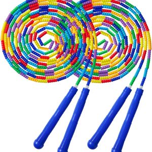 Double Dutch Jump Rope 16 Ft 2 Pack, Long Jump Rope for Kids,Soft Beaded Skipping Ropes, Plastic Segmented Jump Rope Multiplayer Group