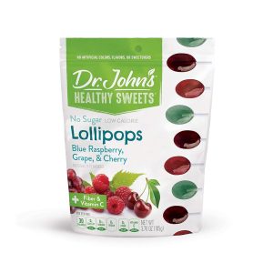 Dr. John’s Sugar Free Candy, Healthy Lollipops with Zero Sugar, Low Calorie Snacks, Keto Friendly Hard Candy Sweets, Blue Raspberry, Grape, Cherry, 17 Count, 3.7 OZ