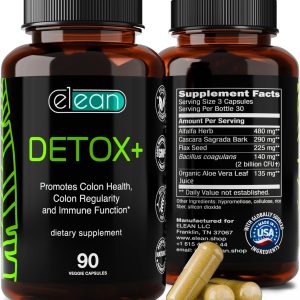 ELEAN Detox Plus Blended with Probiotic, Alfalfa, Flax Seed, Organic Aloe Vera, Сascara Sagrada bark for Colon Cleanse, Gut Health, Digestive Health and Total Colon Care. 90 Capsule 30 Days Supply
