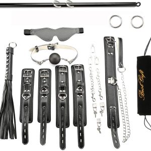 EXREIZST Adjustable 3 in 1 Spreader Bar Set with Premium Soft Pad Leather Straps System Set Expandable Fitness Sports Exercise Training Tool Kit, Black