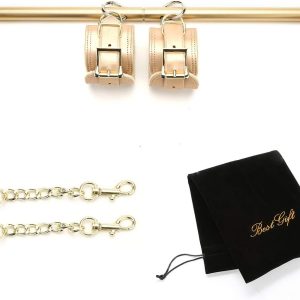 EXREIZST Expandable Spreader Bar Set with Black Bag and 4 Soft Fur Leather Straps Adjustable Home Gyms Indoor Sports Fitness Training Tool Kit, Gold