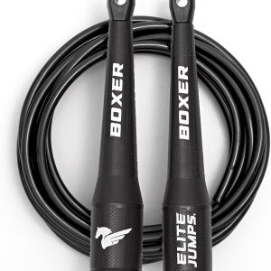 Elite Jumps Boxer Jump Rope 3.0 for Fitness & Cardio Training | Professionally Designed Boxing Jump Rope w/Smooth Action Polymer Handles & Slip-Resistant Grips | Tangle-Free PVC Jump Rope