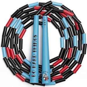 EliteSRS Do Hard Things Beaded Jump Rope for Fitness – Unbreakable 6.5″ Edge Handles – Tangle-Free & Adjustable – Full Body Workout – Shatterproof Plastic Beads – Indoor/outdoor Beaded Jump Rope