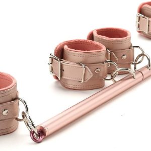 Expandable Spreader Bar with 4 Fur Pink Adjustable Straps Indoor Sport Fitness Equipment for Home Gyms Training Tool