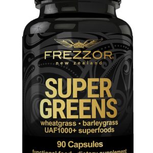 FREZZOR Super Greens Capsules with UAF1000+, Fruit and Veggie Supplement, New Zealand Green Superfood Energy, Essential Veggies, Antioxidants, Enzymes, Detox & Cleanse, 90 Capsules, 1 Pack