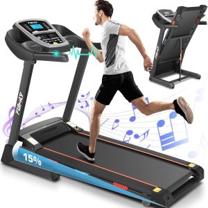 FUNMILY 3.25 HP Foldable Treadmill with 15% Auto Incline, Portable Treadmills for Home with Incline, 300 lbs Weight Capacity, Folding Walking Pad Running Machine with Built-in Speaker and LCD Display