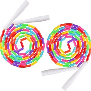 Fezog 2 Pack Rainbow Beaded Kids Jump Rope, Segmented Skipping Rope for Kids Adults, Tangle-Free Rope Skipping Child Jump Rope for Fitness Exercise Training