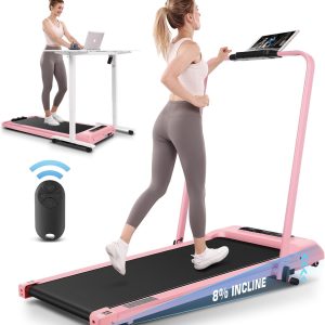 Foldable Treadmill with Incline-Walking Pad with Handle Bar-Portable Walking Pad Treadmill 300+ lb Capacity-Under Desk Treadmill, 4 in 1 Running Machine LED Display/Dual Control