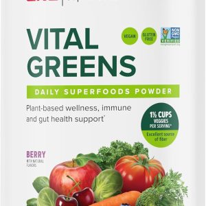 GNC Superfoods Vital Greens Powder | Supports Gut Health and Digestion with Probiotics and Fiber | Gluten Free, Vegan, Plant Based Formula | Berry | 30