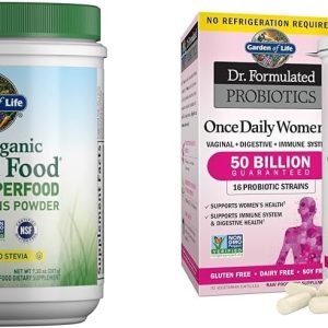 Garden of Life Raw Organic Perfect Food Green Superfood Juiced Greens Powder & Dr. Formulated Women’s Probiotics Once Daily, 16 Strains, 50 Billion, 30 Count (Pack of 1)