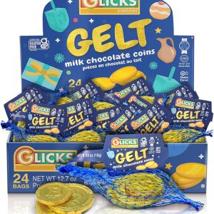 Glicks Milk Chocolate Gold Coins (24 Mesh Bags – Total 72 Coins) Crypto Hanukkah Coins, Chanukah Chocolate Gelt | Kosher Milk Chocolate Coins | Gluten Free, Product of Israel | Chalav Yisroel | For Holidays, Chanukah Parties & Dreidel Games or Every Day!