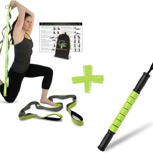 Gradient Fitness Stretching Strap for Physical Therapy, 12 Multi-Loop Stretch Strap 1.5″ W x 8′ L, Physical Therapy Equipment | Muscle Roller Stick with Free Exercise eGuide, Body Massage Stick Tools