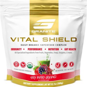 Granite Supplements Vital Shield, Greens Superfood Powder, Very Berry Flavor, Supports Performance, Gut Health, Immunity, & Nutrition (30 Servings)