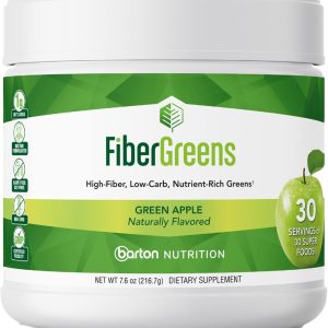 Green Apple Fiber Greens – Low-Carb Probiotics for Gut Health – Blood Function Support – Naturally Flavored Probiotic Formula with 30 Superfoods – Protects Heart Health, 30 Servings