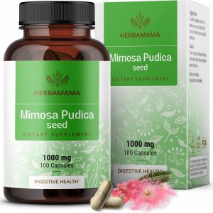 HERBAMAMA Mimosa Pudica Seed Capsules – 1000mg Mimosa Pudica Extract Powder for Digestive Cleanse & Detox – Vegan, Non-GMO Digestive Support Supplement, 100 Caps