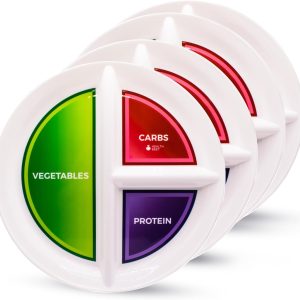 Health Beet 10” Diabetic Portion Control Plate for Balanced Eating – 3 Divided Sections for Veggies Carbs & Protein – Microwave & Dishwasher Safe Bariatric Sectioned Plates for Adults & Kids – 4 Pack