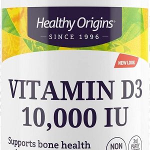 Healthy Origins Vitamin D3 (Lanolin) 10,000 IU Softgel – Bone Health and Immune Support Supplement – Easily Absorbable Vitamin D Supplements – Gluten-Free Vitamin D3 Supplement – 360 Softgels