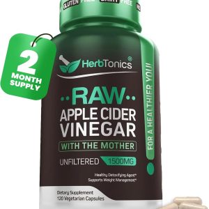 Herbtonics Raw Apple Cider Vinegar Capsules with Mother | Detox & Digestive Health Formula with GLP-1 Support | Unfiltered ACV for Metabolic Support | 120 Vegan Capsules