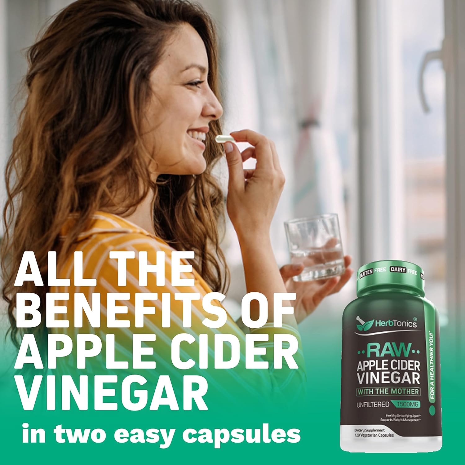 Herbtonics Raw Apple Cider Vinegar Capsules with Mother | Detox & Digestive Health Formula with GLP-1 Support | Unfiltered ACV for Metabolic Support | 120 Vegan Capsules - Image 2