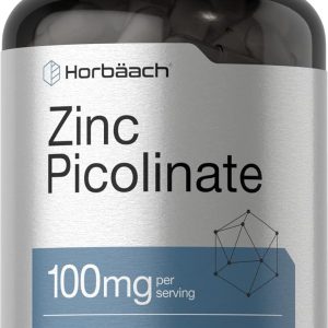 Horbäach Zinc Picolinate 100mg | 180 Capsules | High Potency | Non-GMO, Gluten Free | Zinc Supplement