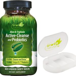 Irwin Naturals Aloe & Triphala Active Cleanse + Probiotics Natural Digestive Support (60 ct.) – Gentle, Effective Detox + Elimination – Nourish + Balance – Bundle Pill Case