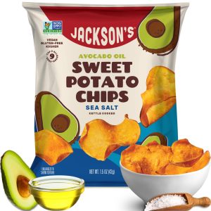 Jackson’s Sweet Potato Kettle Chips with Sea Salt made with Premium Avocado Oil (1 oz, Pack of 15) – Allergen-friendly, Gluten Free, Peanut Free, Vegan, Paleo Friendly – Shark Tank Product