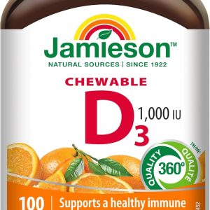 Jamieson Natural Tangy Orange Chewable Vitamin D 1000IU 100 tablets