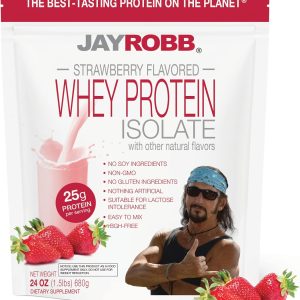 Jay Robb Whey Isolate Protein Powder, Low Carb, Keto, Vegetarian, Gluten Free, Lactose Free, No Sugar Added, No Fat, No Soy, Nothing Artificial, Non-GMO, Best-Tasting (24 oz, Strawberry)