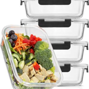 JoyJolt Glass Food Storage Containers with Lids. 5 Pack Glass Meal Prep Containers Reusable 35oz Single Compartment Airtight Container Set. Lunch Containers for Adults and Kitchen Storage Containers