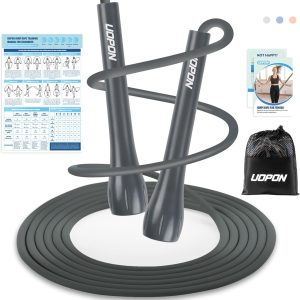 Jump Rope for Fitness, Lightweight PVC Skipping Rope for Men Women Adults Exercise with ABS Handles & Training Poster, Adjustable Tangle-Free Workout Speed Jump Rope for Home, Gym and Outdoor