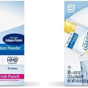 Juven Therapeutic Nutrition Drink Mix Powder for Wound Healing Support, Includes Collagen Protein, Orange 30 Count & Fruit Punch 30 Count, 60 Total Packets