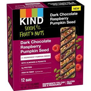 KIND Seeds Fruit & Nuts Snack Bar, Dark Chocolate Raspberry Pumpkin Seed | 5g Protein, High Fiber, Gluten Free Bars, 1.4 OZ, 12 Count