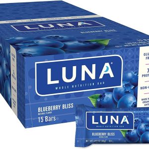 LUNA BAR – Gluten Free Snack Bars – Blueberry Bliss Flavor – 7g of protein – Non-GMO – Plant-Based Wholesome Snacking – On the Go Snacks (1.69 Ounce Snack Bars, 15 Count)