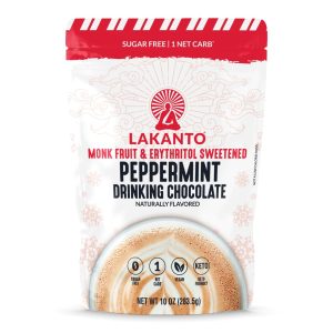 Lakanto Sugar Free Peppermint Drinking Chocolate – Cold or Hot Cocoa Powder Mix, Shelf Stable Probiotics, Monk Fruit Sweetener, Keto Diet Friendly, Vegan, Gourmet Taste (Peppermint – 10 oz)
