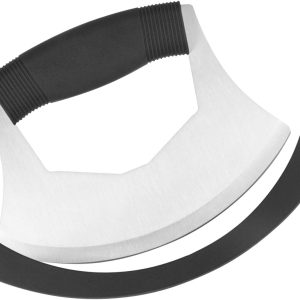 Luxiv Mezzaluna Knife Salad Chopper, Salad Chopper Stainless Steel Mezzaluna Knife with Protection Cover Vegetable Chopper Mincing Knife for Pizza, Cheese, Onion, Carrot, Pepper, Garlic (black)