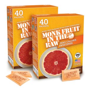 MONK FRUIT IN THE RAW Zero-Calorie Sugar Substitute Packets – Natural Monk Fruit Sweetener Powder, No Erythritol, Plant-Based Keto Sweetener, Diabetic Friendly, 40 Packets Ea (Pack of 2)