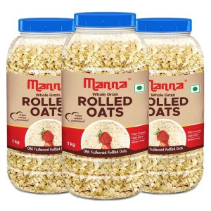 Manna 100% Rolled Oats 3kg | Gluten Free | Traditional Oats | Diabetic Friendly | 100% Wholegrain 1kg (Pack of 3)