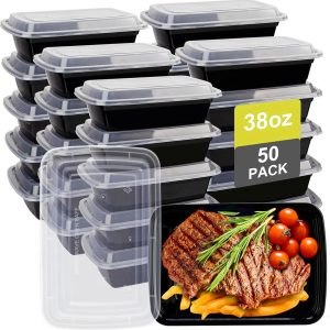 Meal Prep Containers Reusable – 38oz Food Storage Containers with Lids – 50 Pack Plastic To Go Food Containers, Disposable To Go Containers with Lids BPA Free, Microwave/Dishwasher/Freezer Safe