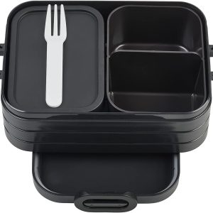 Mepal Bento Box Midi – Lunch Box with Bento Box – for 2 Sandwiches or 4 Slices of Bread – Lunch Box for Sandwiches, Small Snacks & Left Overs – Lunch Box Adults – Nordic Black