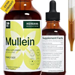 Mullein Leaf 4 fl oz Liquid Extract – Natural Lung Cleanse & Detox Supplement – Respiratory Health and Immune Support Tincture – Family Size – High Potency Drops – 90-Day Supply